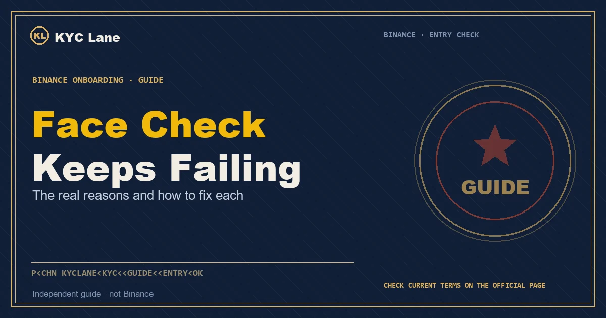 Binance face and liveness verification troubleshooting cover: a face-match scan inside a verification window
