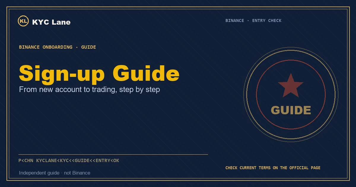 Cover for the Binance sign-up guide: a passport being stamped at border control